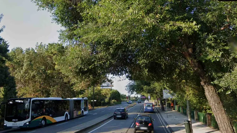 Vista de la cuesta de Beloso y de alguno de los árboles que habría que talar para hacer el carril bici. GOOGLEMAPS