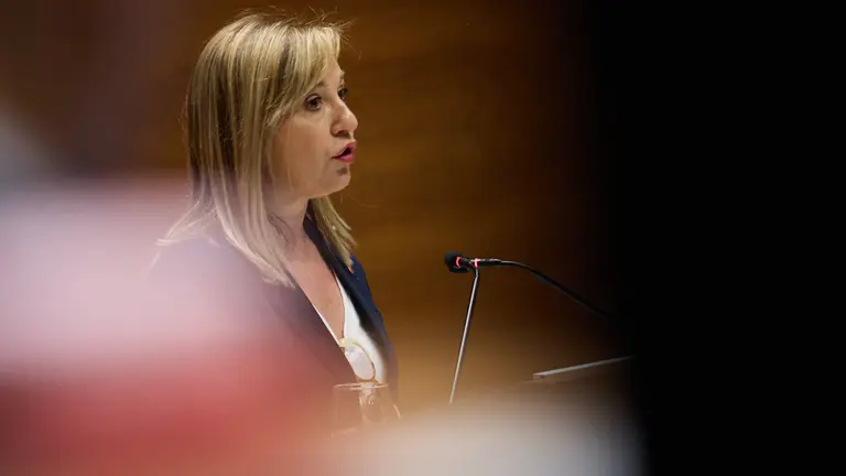 Amparo L&oacute;pez en el pleno del Parlamento de Navarra. I&Ntilde;IGO ALZUGARAY