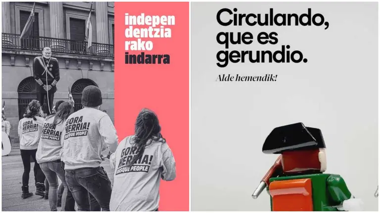 Carteles publicados en redes sociales por Bildu y Sortu en el D&iacute;a de la Hispanidad.