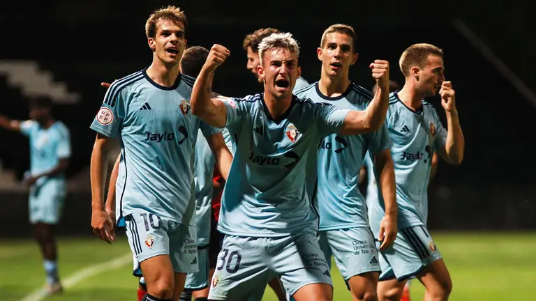Los jugadores de Osasuna Promesas celebran un gol marcado al Tarazona en Tudela. CA Osasuna.