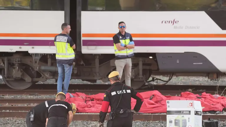 La polic&iacute;a y la UME junto a los dos trenes donde se ha localizado el c&aacute;daver, cerca de la estaci&oacute;n de Santa Justa. A 16 de octubre de 2023, en Sevilla (Andaluc&iacute;a, Espa&ntilde;a). La Polic&iacute;a Nacional ha confirmado la aparici&oacute;n de un cad&aacute;ver, pendiente de identificaci&oacute;n, entre dos vagones en la zona en la que se busca al joven cordob&eacute;s &Aacute;lvaro Prieto, desaparecido desde el pasado 12 de octubre cuando no logr&oacute; coger el tren en la estaci&oacute;n de Santa Justa con destino a C&oacute;rdoba capital despu&eacute;s de pasar el d&iacute;a anterior en Sevilla con unos amigos.
Mar&iacute;a Jos&eacute; L&oacute;pez / Europa Press
16/10/2023