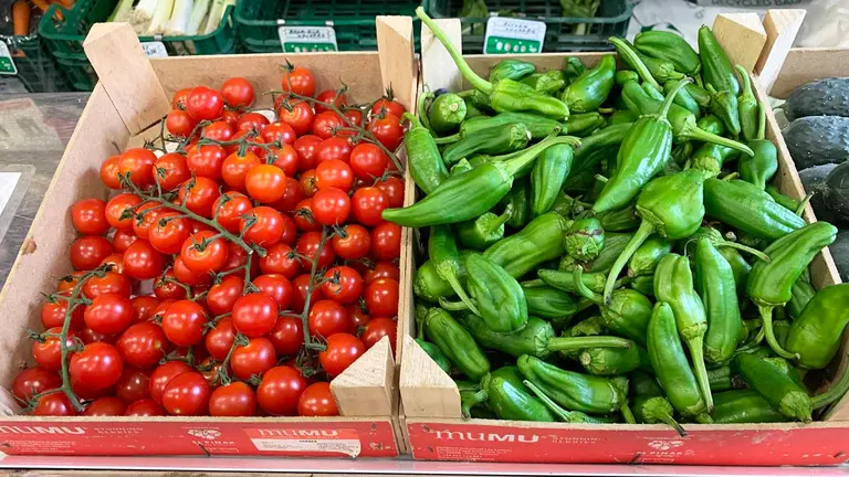 Verdura preparada para la venta en la fruter&iacute;a Virginia de Pamplona. Navarra.com