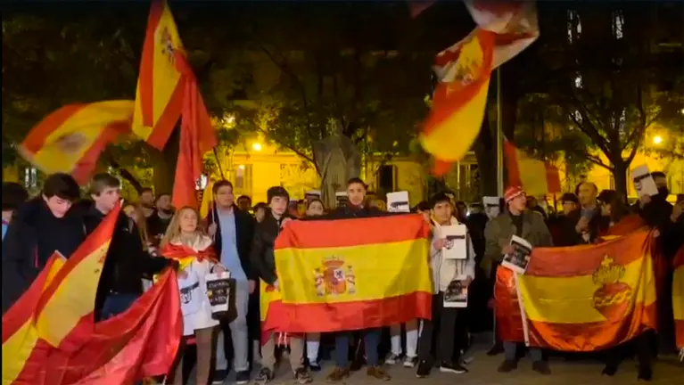 Manifestantes en contra de la amnist&iacute;a en Pamplona, frente a la sede del PSN. NAVARRA.COM