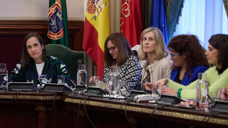 Clara Garc&iacute;a Vali&ntilde;o, en el centro de la imagen, en el sal&oacute;n de plenos del Ayuntamiento de Pamplona. I&Ntilde;IGO ALZUGARAY