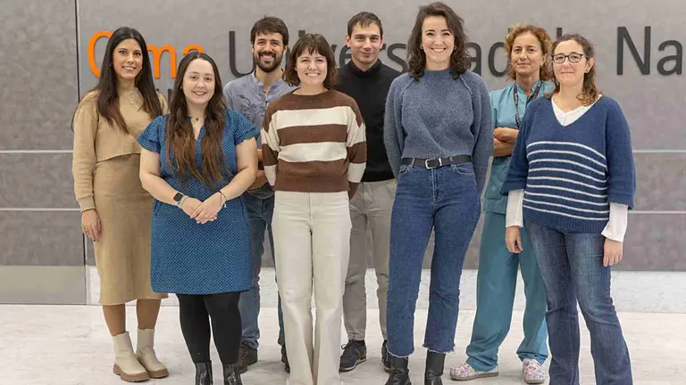 Asier Ullate, Carolina Barreda, Giula Copiello, Xabier Aranguren, Paula Barlab&eacute;, Gloria Abizanda y Elena Iglesias; miembros del equipo de investigaci&oacute;n del Cima Universidad de Navarra. CIMA