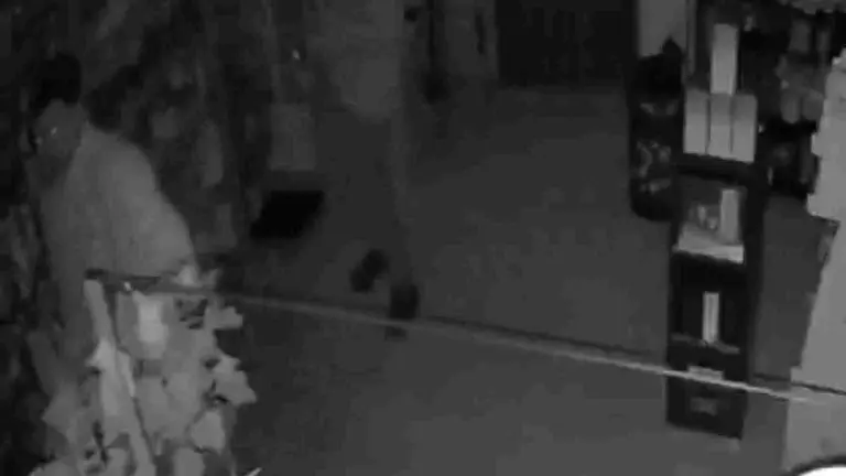 Imagen de las c&aacute;maras de seguridad de la farmacia de Murchante con los ladrones en acci&oacute;n. POLIC&Iacute;A FORAL