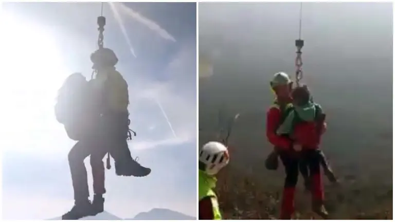 Un momento del rescate de un padre y sus dos hijos tras perderse en Mataverde, cerca de Nazar. BOMBEROS DE NAVARRA