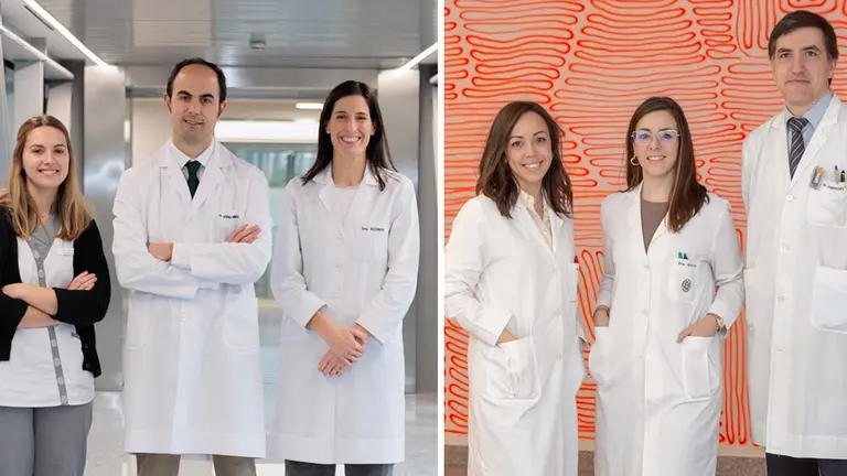 El equipo de la Unidad de Epilepsia de la Cl&iacute;nica Universidad de Navarra implicado en este estudio. De izq. A dcha.: la enfermera Ana Lamas y los Dres. Asier G&oacute;mez y Teresa Rognoni; y los Dres. Marta Mar&iacute;n, Genoveva Montoya y Pablo Dom&iacute;nguez. CL&Iacute;NICA UNIVERSIDAD DE NAVARRA
