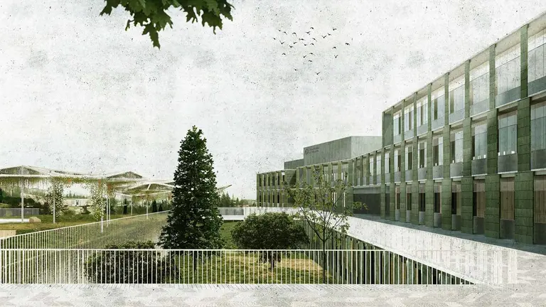 Urbanizaci&oacute;n de la plaza que se generar&aacute; entre Fuente del Hierro y Pio XII en Pamplona en el campus de la Universidad de Navarra con la construcci&oacute;n del edificio Bioma. UNIVERSIDAD DE NAVARRA