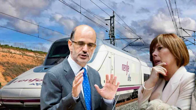 Fotomontaje de Alberto Catl&aacute;n y Uxue Barkos sobre una foto de un AVE.