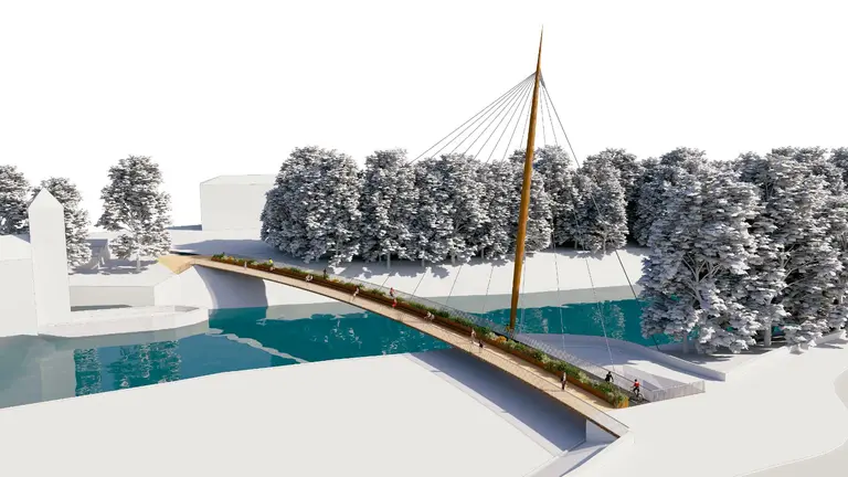 Recreaci&oacute;n de c&oacute;mo va a ser la pasarela peatonal de Aranzadi. AYUNTAMIENTO DE PAMPLONA