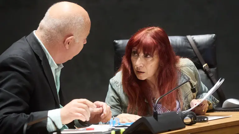 Emilio Jim&eacute;nez y Maite Nosti en el Pleno del Parlamento de Navarra. I&Ntilde;IGO ALZUGARAY