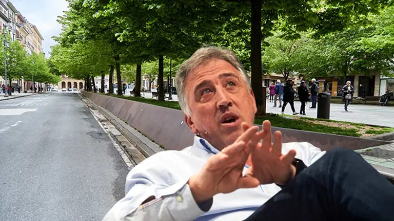 Fotomontaje de Joseba Asir&oacute;n ante los &aacute;rboles del Paseo Sarasate de Pamplona.