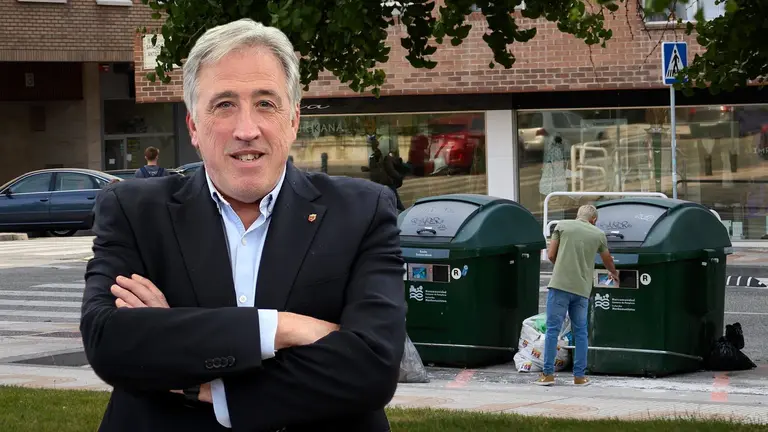 Contenedores de basura en la calle Sancho Ram&iacute;rez junto al parque de Yamaguchi en Pamplona. I&Ntilde;IGO ALZUGARAY