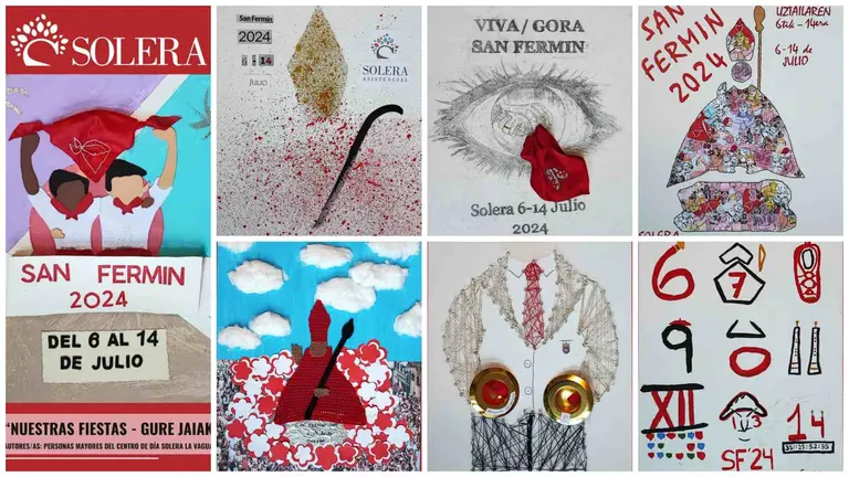 Carteles participantes en el concurso de carteles de San Fermín de las residencias para personas mayores Solera Asistencial. CEDIDAS