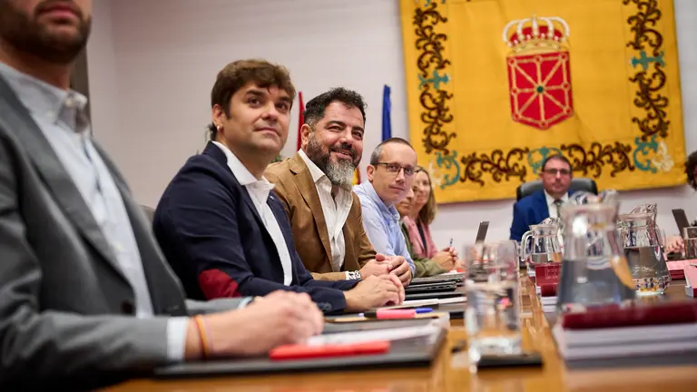 Pablo Azcona, Ram&oacute;n Alz&oacute;rriz y Mikel Zabaleta en la Mesa y Junta de Portavoces. PABLO LASAOSA