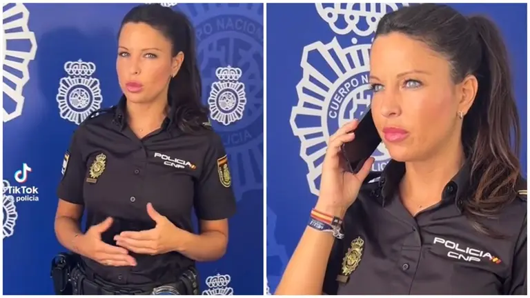 Una agente de polic&iacute;a alerta sobre las llamadas fraudulentas o spam.