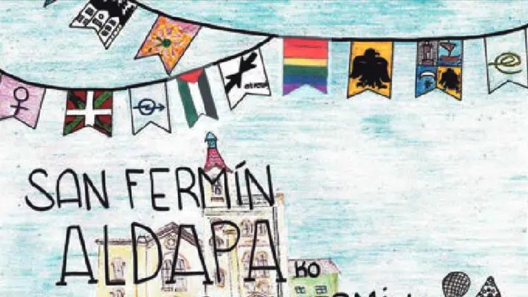 Portada del programa de las fiestas de San Ferm&iacute;n Chiquito: presos, ikurri&ntilde;as y arranos.