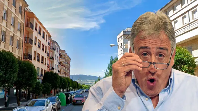 Montaje de Asir&oacute;n sobre una vista de la calle Abejeras de Pamplona.