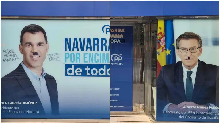 Las imágenes de los lideres del PP Alberto Núñez Feijóo y Javier García han vuelto a ser vandalizadas. PPN