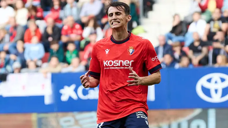 Ante Budimir (17. CA Osasuna) durante el partido de La Liga EA Sports entre CA Osasuna y Real Valladolid CF disputado en el estadio de El Sadar en Pamplona. I&Ntilde;IGO ALZUGARAY