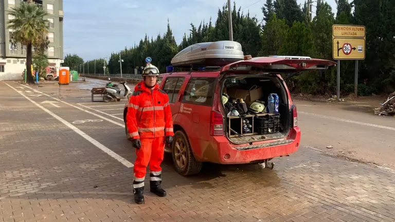 Juan Elizalde, el bombero de Navarra que se encuentra en Valencia por la DANA. CEDIDA