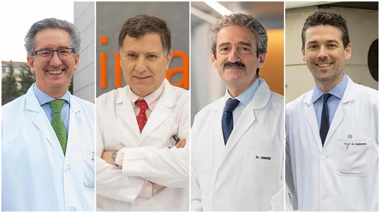 Los doctores Jes&uacute;s San Miguel, Ignacio Melero, Bruno Sangro y Miguel Fern&aacute;ndez de Sanmamed, investigadores del CCUN. CL&Iacute;NICA UNIVERSIDAD DE NAVARRA