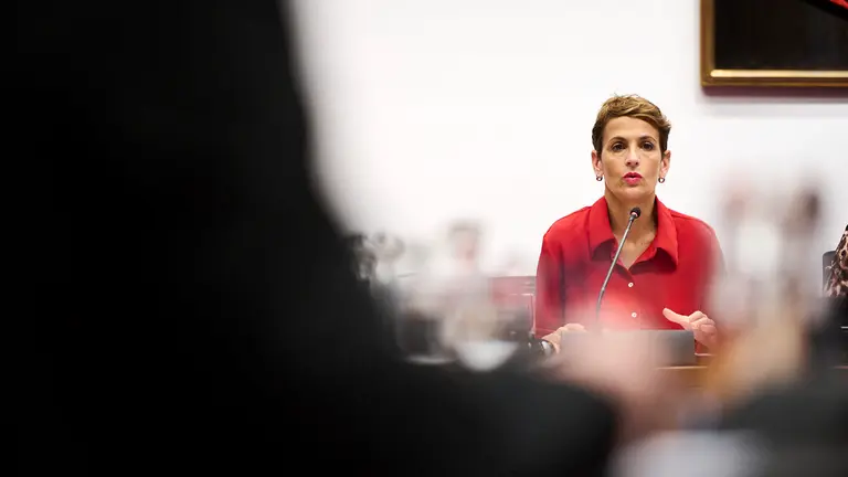 Comparecencia para que la presidenta del Gobierno de Navarra, María Chivite, explique la situación de la planta de Volkswagen Navarra y las políticas que está desarrollando el Gobierno para afianzar el empleo de la industria automovilística. PABLO LASAOSA