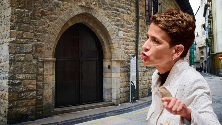 Fotomontaje de Mar&iacute;a Chivite sobre una imagen de la sede de la C&aacute;mara de Comptos.