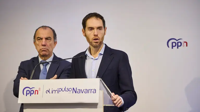 Rueda de prensa de Sergio Sayas y Carlos García Adanero para hacer una valoración sobre la actualidad política. PABLO LASAOSA