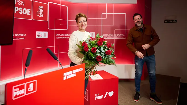 Rueda de prensa de la secretaria general del PSN, María Chivite, con motivo de los 10 años al frente del partido. PABLO LASAOSA