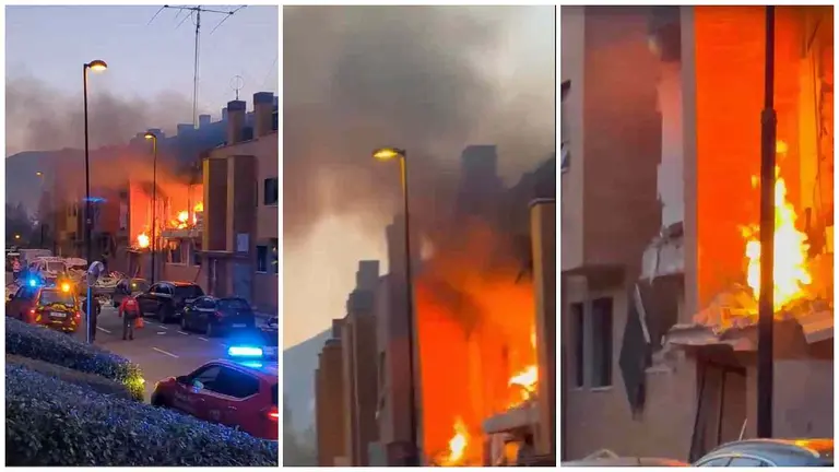 Capturas del vídeo de la deflagración en un bloque de viviendas de Noáin.