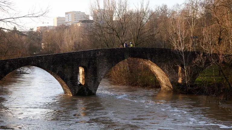 El r&iacute;o Arga a su paso por Pamplona en la zona de las pasarelas del club Nataci&oacute;n y el puente de la Magdalena. I&Ntilde;IGO ALZUGARAY