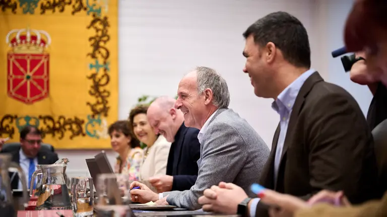 Adolfo Araiz de EH Bildu minutos antes de comenzar la Mesa y Junta de Portavoces. PABLO LASAOSA