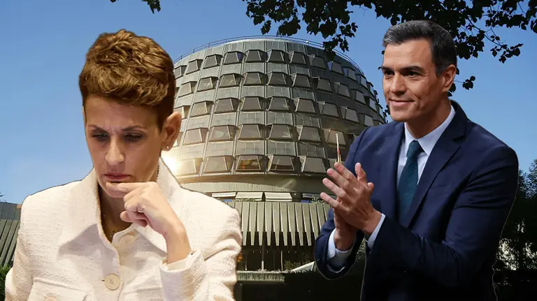 Fotomontaje de María Chivite y Pedro Sánchez sobre una imagen del Tribunal Constitucional.