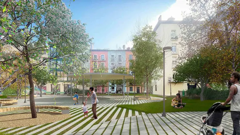 Una de las tres propuestas finalistas para la reurbanizaci&oacute;n de la plaza de Santa Ana en Pamplona.
