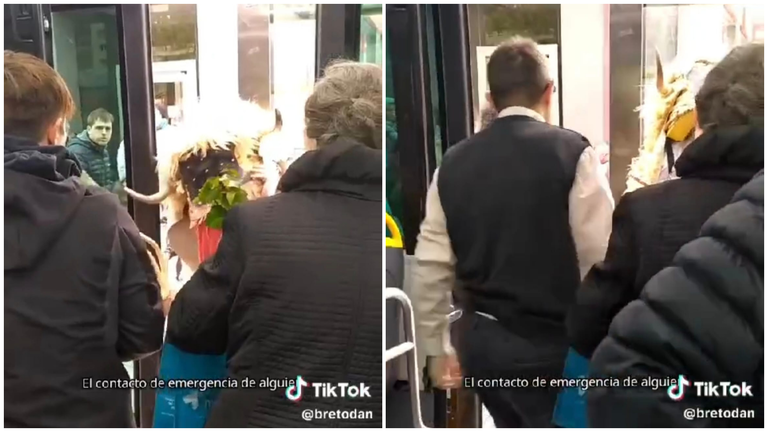 Momentos del Momotxorro atascado en la villavesa en Pamplona. NAVARRA.COM