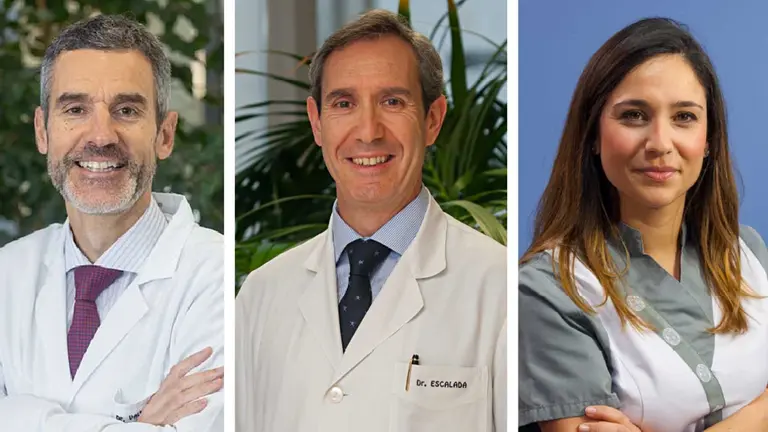 El Dr. V&iacute;ctor Valent&iacute;, codirector del &Aacute;rea de Obesidad, el Dr. Javier Escalada, director del Departamento de Endocrinolog&iacute;a y Nutrici&oacute;n y Elena Mart&iacute;n, enfermera del &Aacute;rea de Obesidad.