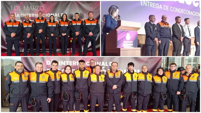 Agentes de Protecci&oacute;n Civil de Navarra tras el acto de imposici&oacute;n de la cruz al m&eacute;rito profesional con distintivo rojo. CEDIDAS