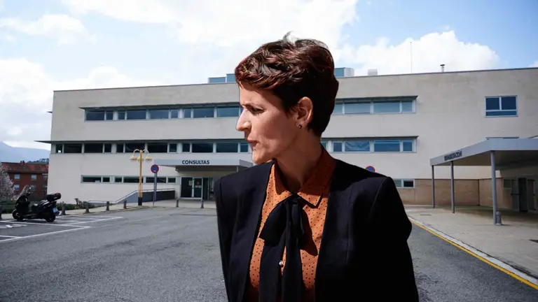 Fotomontaje de Mar&iacute;a Chivite sobre una imagen del Hospital Garc&iacute;a Orcoyen de Estella.