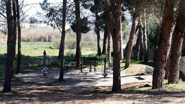Zona de ejercicio y esparcimiento inaugurada en Tudela en una pinar en la trasera del Hospital Reina Sof&iacute;a. AYUNTAMIENTO DE TUDELA