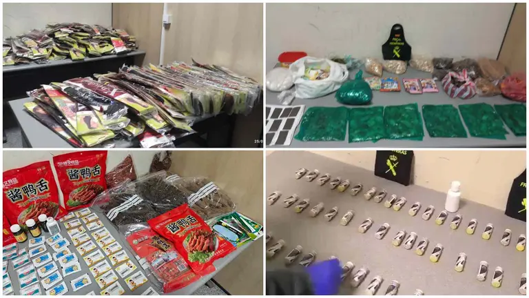 Objetos decomisados por las Guardia Civil en el Aeropuerto de Pamplona. GUARDIA CIVIL