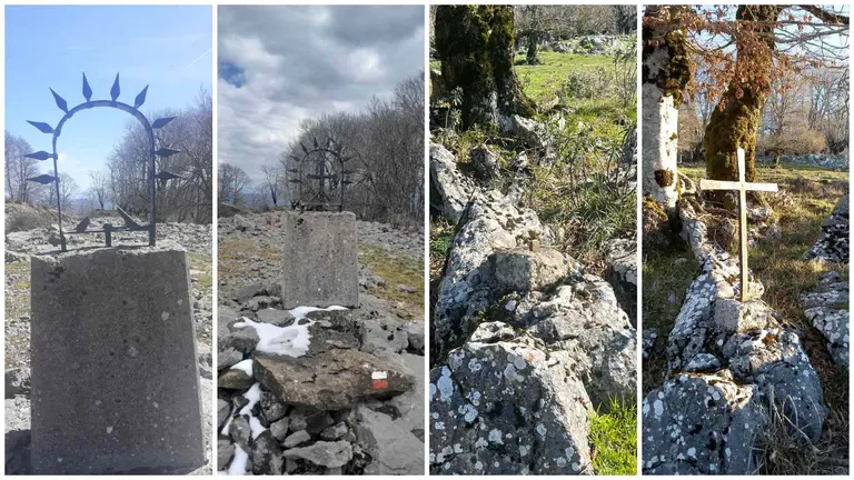 Imagen de las cruces cortadas con sierras metálicas en la madrugada del sábado al domingo en la Sierra de Aralar. IGLESIA NAVARRA