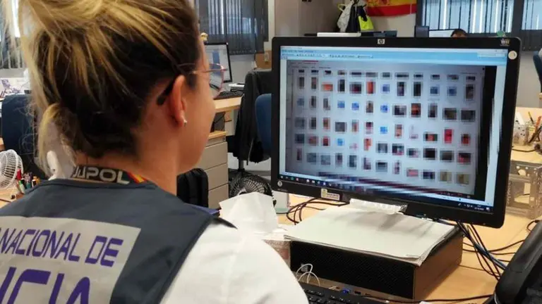 Un agente de la polic&iacute;a Nacional examina archivos inform&aacute;ticos de pornograf&iacute;a infantil. POLIC&Iacute;A NACIONAL