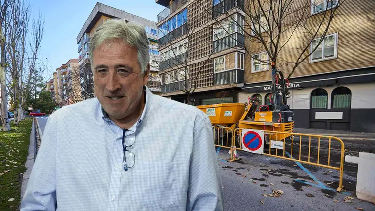 Fotomontaje del alcalde Joseba Asirón sobre una imagen de obras en la calle Iturrama.