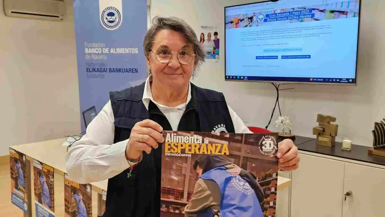 La presidenta de la Fundación BAN, Marisol Villar, durante la presentación de La Gran recogida de 2025. BANCO DE ALIMENTOS DE NAVARRA