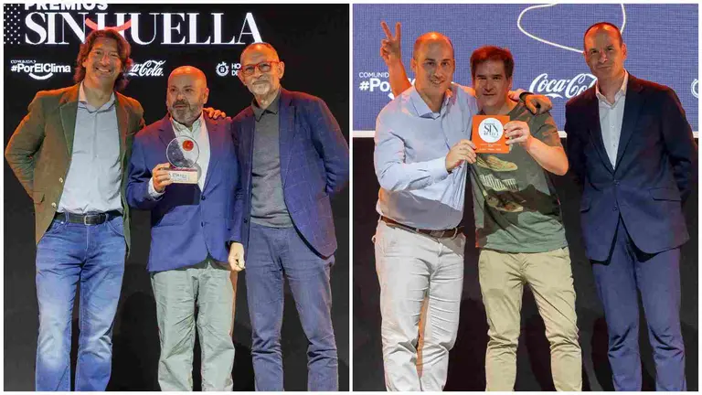 Representantes de la Oficina de Sostenibilidad de Turismo  y del restaurante Verduarte tras recoger los premios. CEDIDA