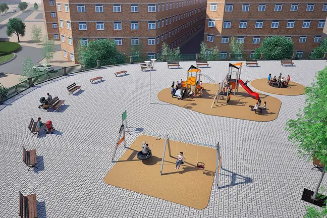 Recreaciónd e cómo quedará la plaza en la calle Monjardín. AYUNTAMIENTO DE PAMPLONA