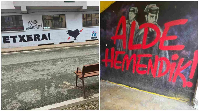 Pintadas en el frontón de Echarri Aranaz y en la biblioteca pública a favor de los presos de ETA y en contra de la Guardia Civil. CEDIDA
