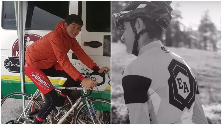Fotomontaje con dos fotografías del fallecido Mikel Regil. CLUB CICLISTA  BURUNSA / FEDERACIÓN ALAVESA DE CICLISMO